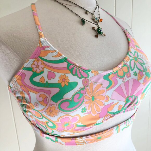 Ninety Nine Degrees 60s Floral Pattern Bikini Pink Orange Mismatch Size XL/XXL - Picture 5 of 9